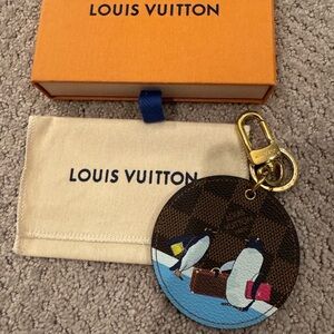SOLD New Louis Vuitton Damier Ebene Christmas Animation Penguin Bag Charm Key